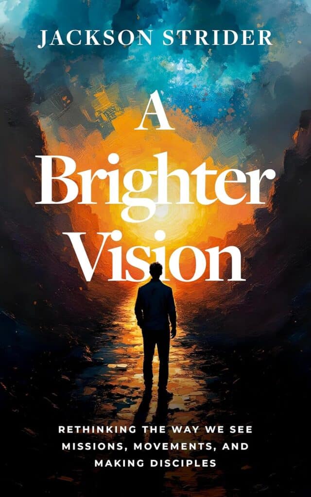 Book cover of "A Brighter Vision" by Jackson Strider, featuring a person looking at a vibrant sunset.