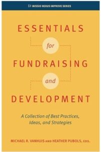 Book cover titled "Essentials for Fundraising and Development" for leadership development.