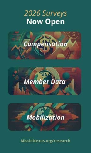 Missio Nexus 2026 survey announcement with global and financial icons.