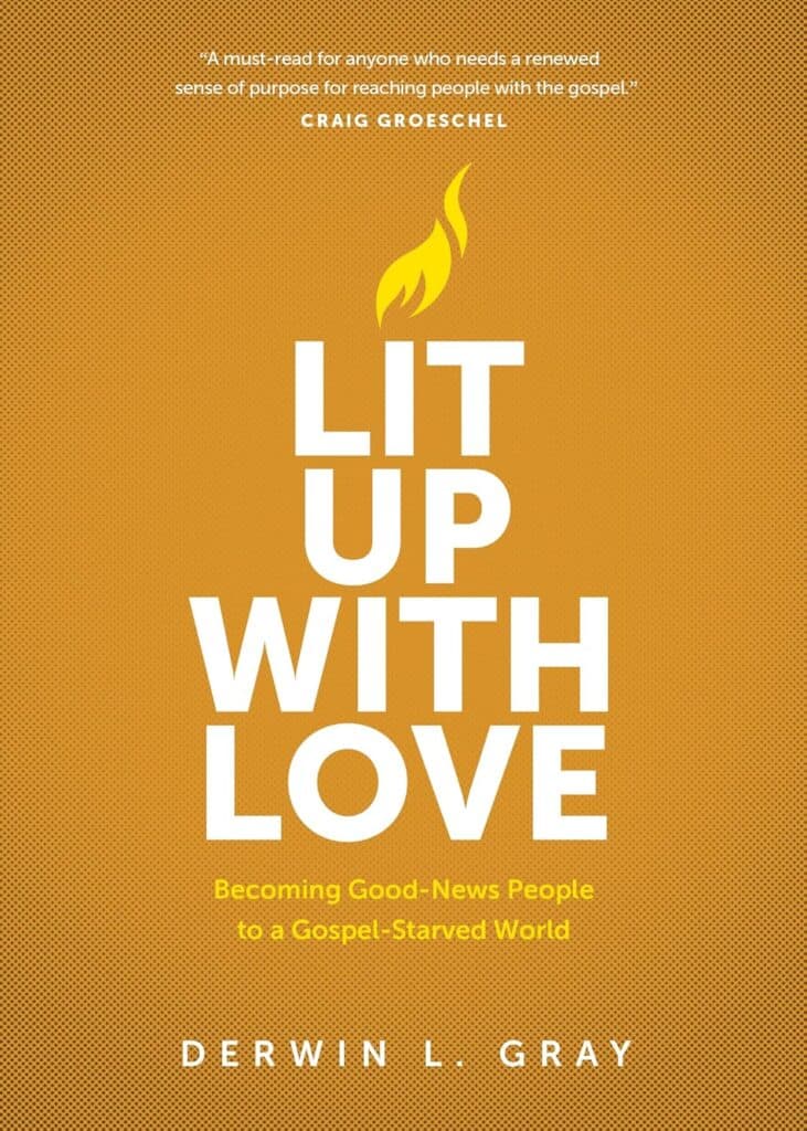 Book cover for "Lit Up With Love" by Derwin L. Gray, featuring a flame icon on an orange background.