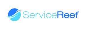 ServiceReef logo with blue wave and text on white background.