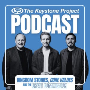 Podcast cover featuring three men with Kingdom Stories and Core Values.